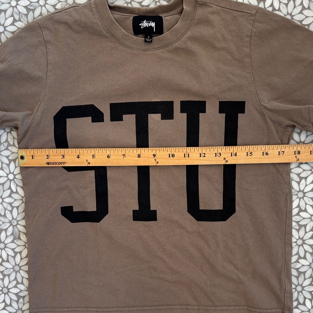 Women's/Unisex Stussy "STU" Allen Big Scale Tshirt in Tan/Black, Size S - Picture 5 of 8